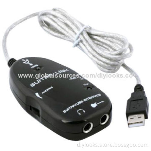 Guitar to USB Interface Link Cable, PC/Mac Recording (Black)